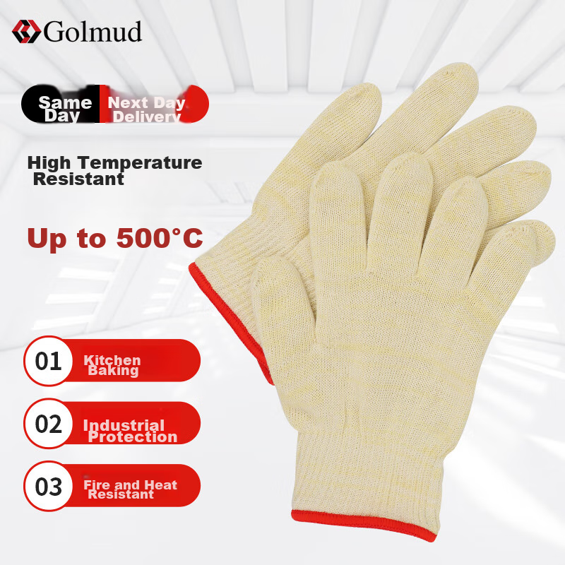 Golmud Heat-Resistant Gloves up to 500 Degrees, Insulated Anti-Scalding Industrial Flame-Retardant Fireproof, for Microwave Oven And Baking Oven GM609