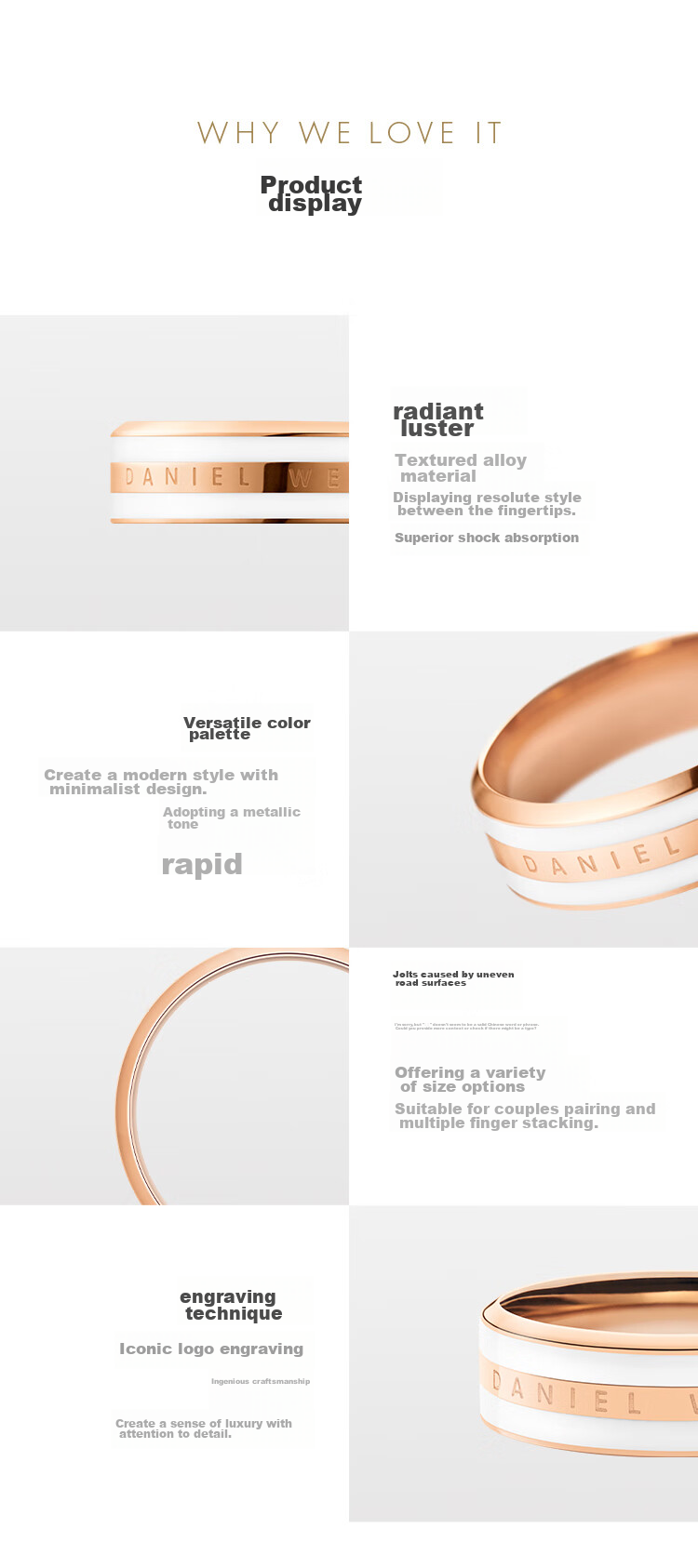 DanielWellington DW Ceramic White Rose Gold Ring for Women, Size 48 Couple Rings DW039 Birthday Gift for Girls 6