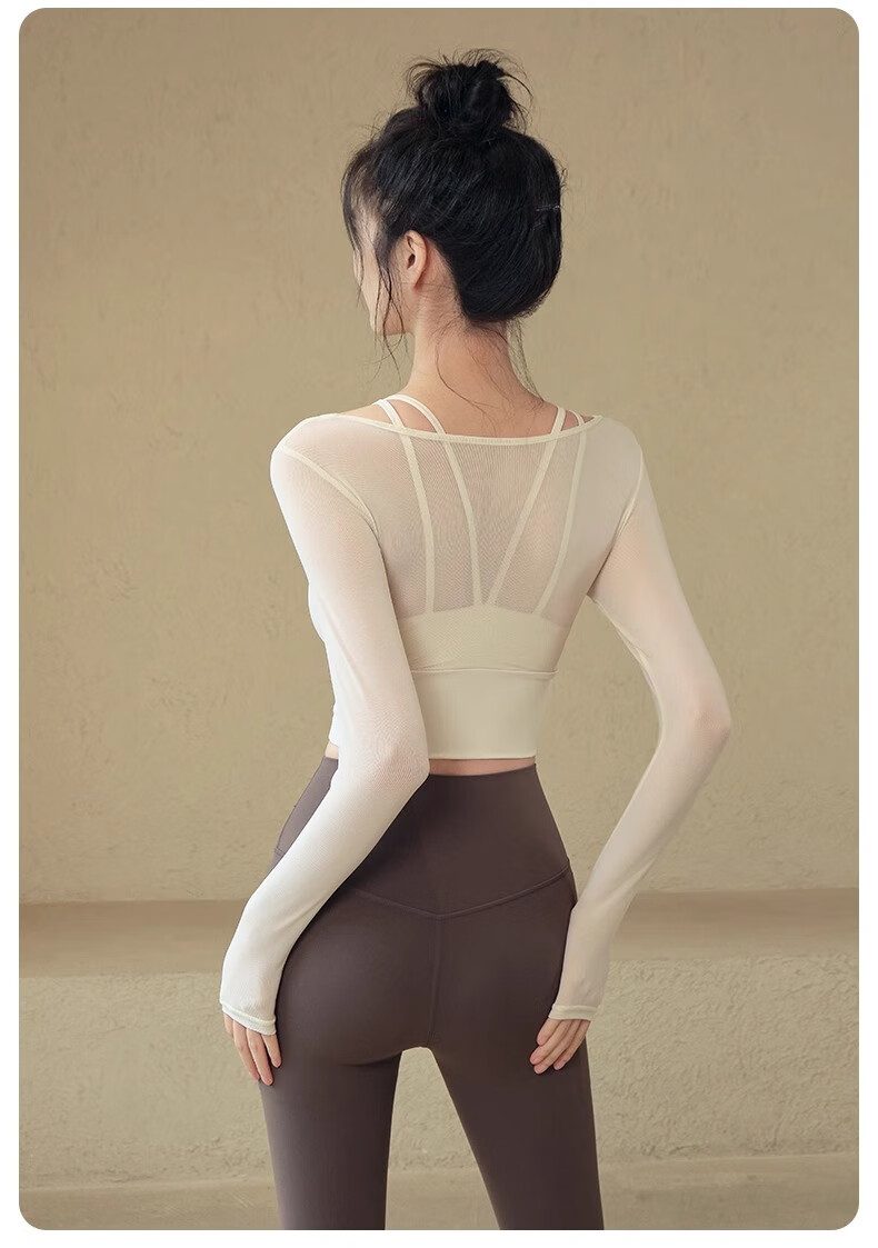 ACKDCS Stylish Yoga Top for Women, Spring New Style with Chest Pads, Sports Tennis Shock-Absorbing Long Sleeve Pilates Fitness Wear 17