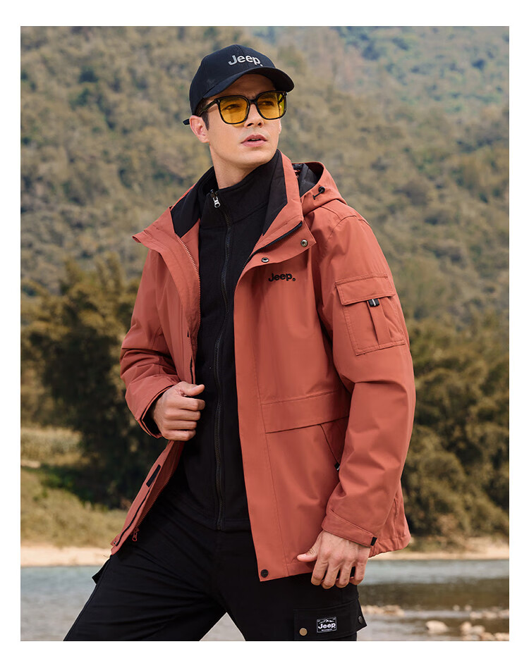 JEEP [Yuanzheng Series Windbreaker] Three-In Outdoor Hiking Jacket with Fleece Inner Layer, Spring And Autumn Windproof Coat for Me 12