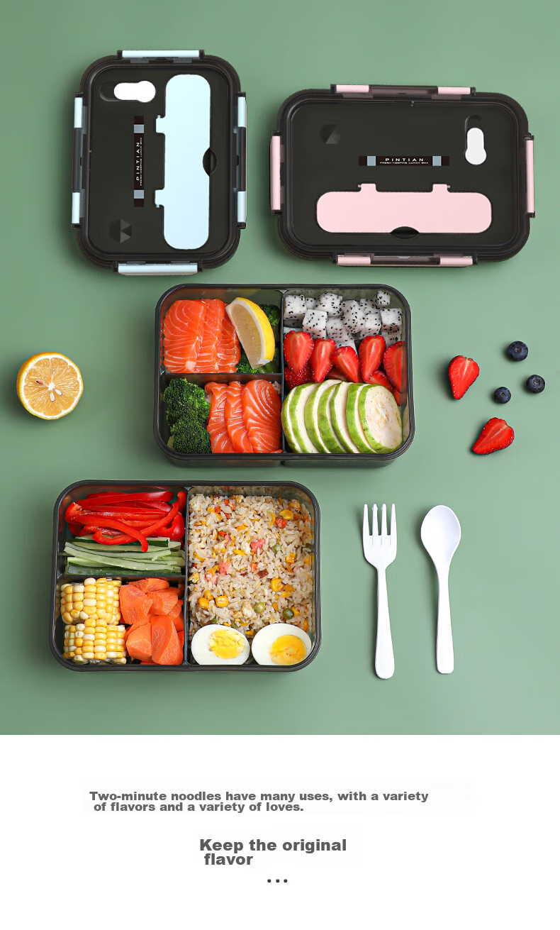 PINYU Ultra-Light Glass Lunch Box Microwave-Safe Food Grade Sealed Container with Lid for Office Workers 6