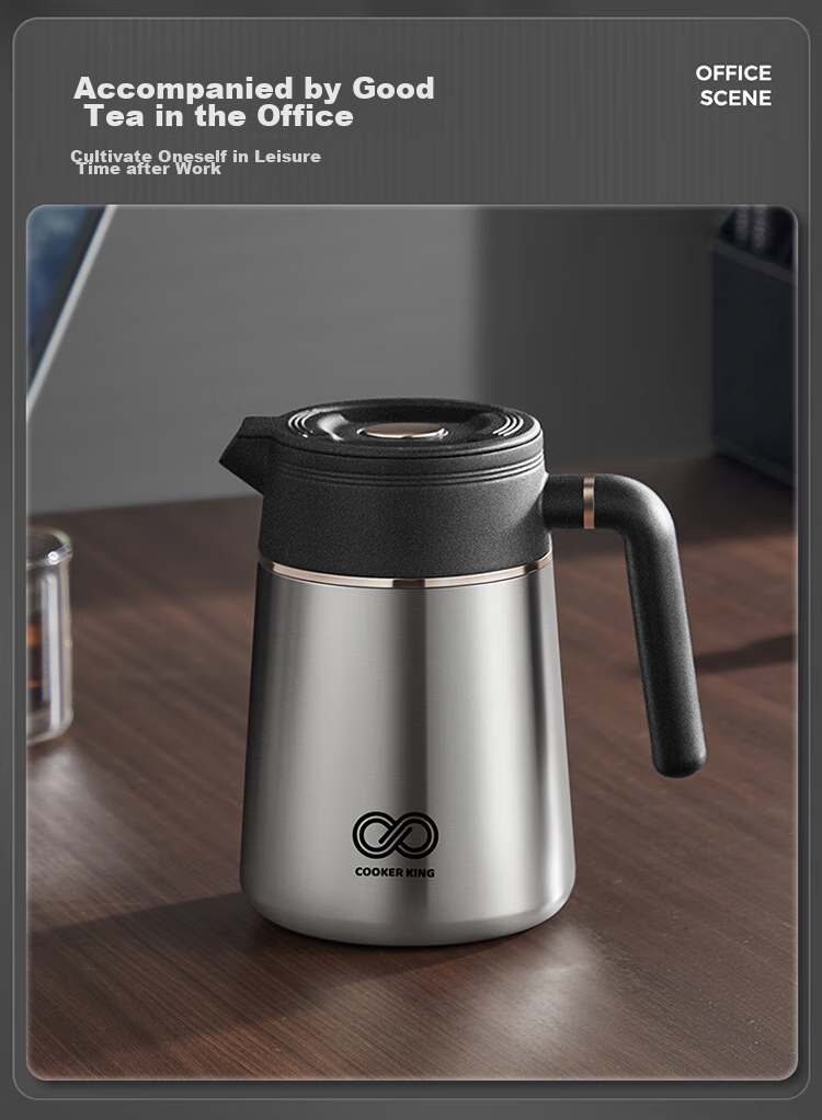 COOKER KING Ceramic Lock-In Large Capacity Tea Infuser Pot with Separate Compartments for Brewing And Insulating Tea, Black 1L 10