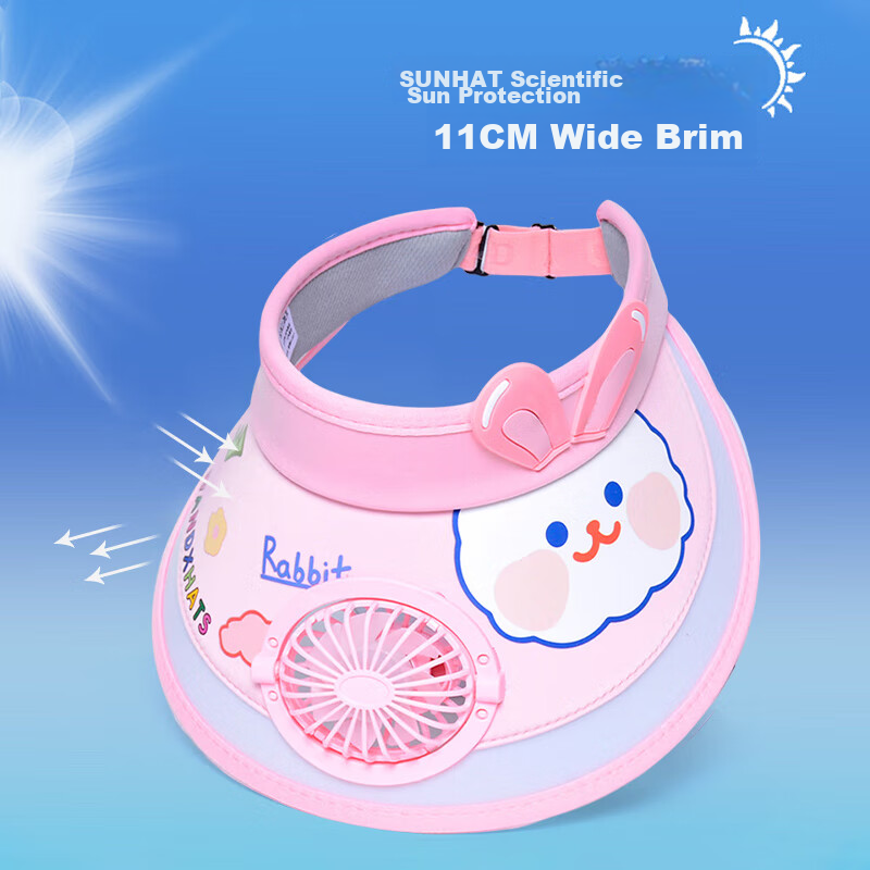 GLO-STORY Children's Sun Hat with Fan for Boys And Girls, Cartoon Cute Sun Protection Visor Cap BMZ324009