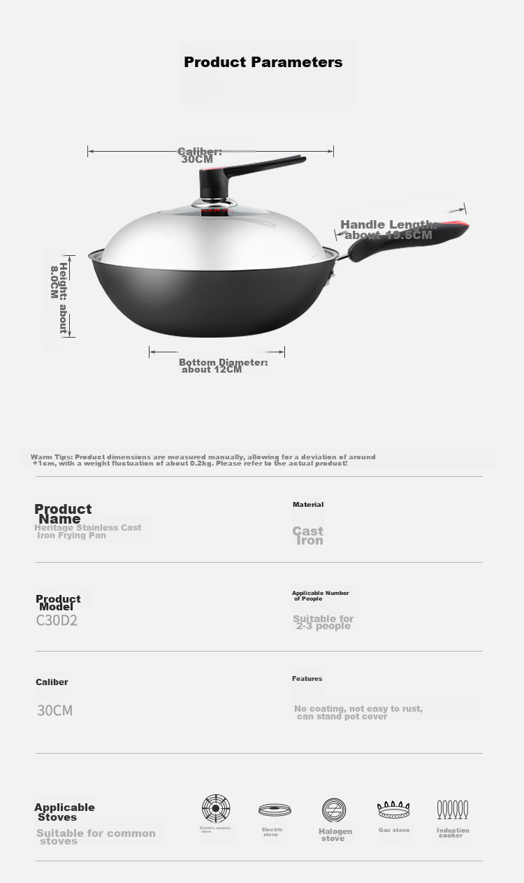 COOKER KING Cast Iron Wok, Flat Bottom Frying Pan, 32cm, Nitrided Anti-Rust, Suitable for All Stoves, Jianjing DJ32ZT-S 11