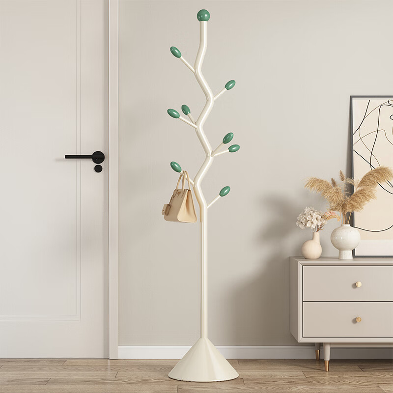 Shengnuoyilin Coat Rack Cream Style Bedroom Clothes Hanger, Entrance Hall Coat Stand, Fishbone Clothes Hanger, Floor-Standing Bag Rack, White And Gree