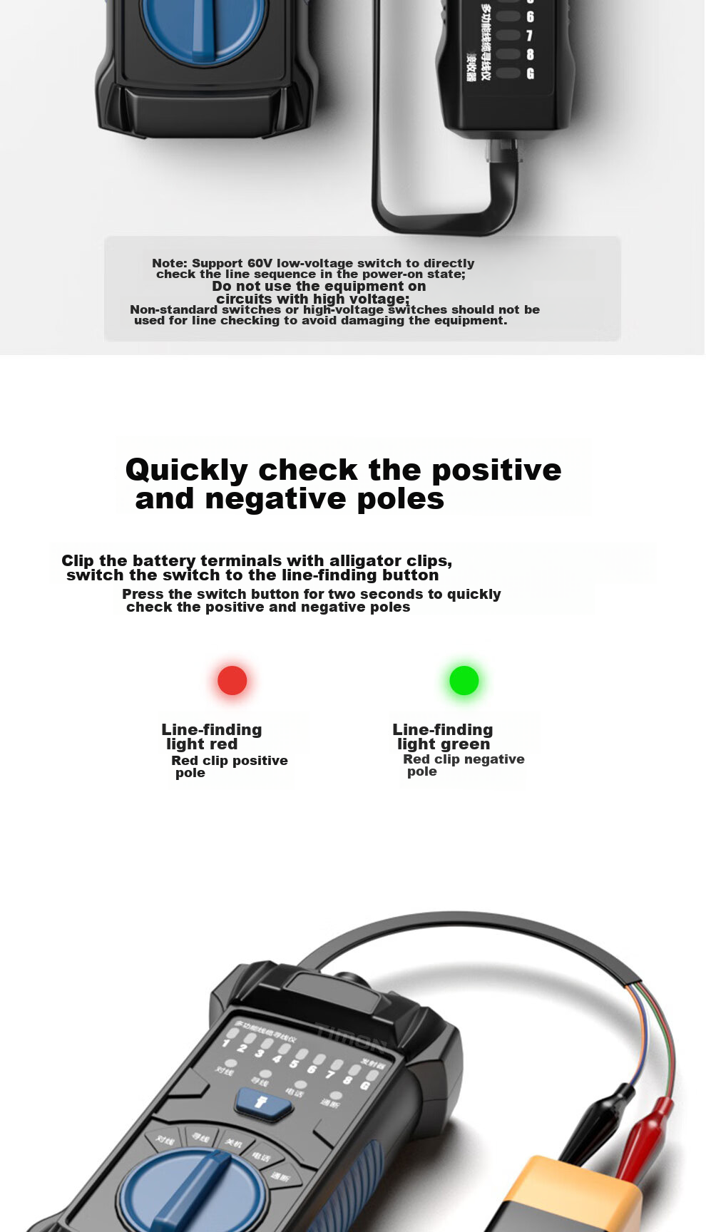 TIMON Network Cable Tester, Multifunctional Telephone And Network Line Tracer, Cable Tester, Wire Connector, Line Finder Tool, Continuity Tester, Anti-Interference, 60V Voltage-Resistant Cable Testing Kit 5