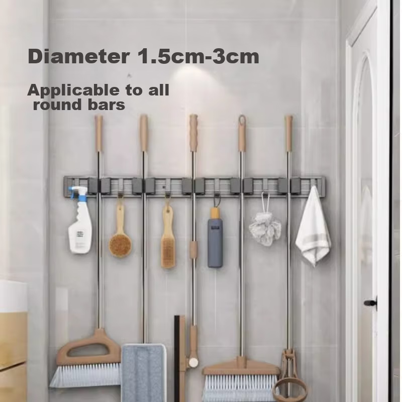 Baihan Mop Hook, No Drilling Required, Bathroom Storage Solution, Adhesive Hook, Broom Hanger, Wall-Mounted Mop Clip, Mop Stand