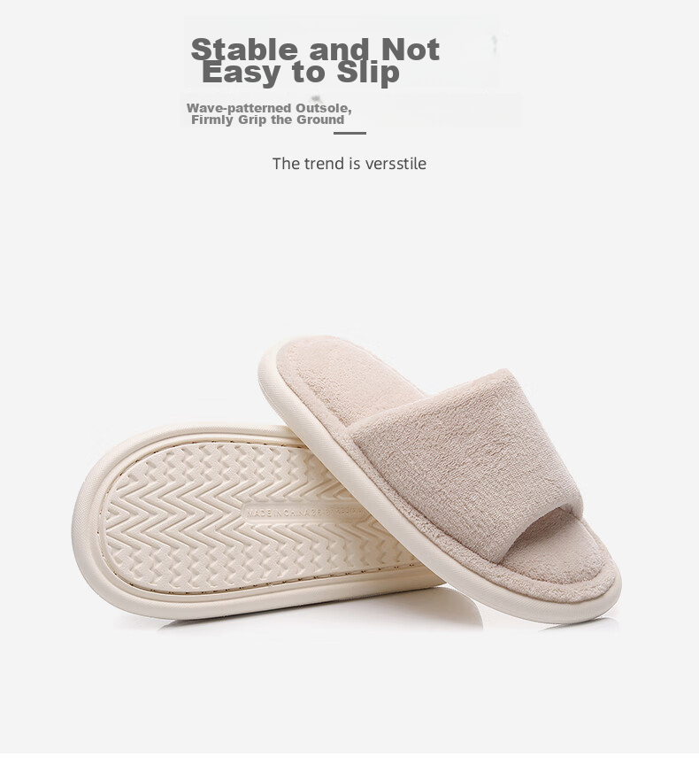 GUOLUOFEI Japanese-Style Wooden Floor Opening Cotton Slippers for Women And Men, Soft Sole Spring Autumn Home Use All Seasons Couple's Slippers Beige 40-41 6