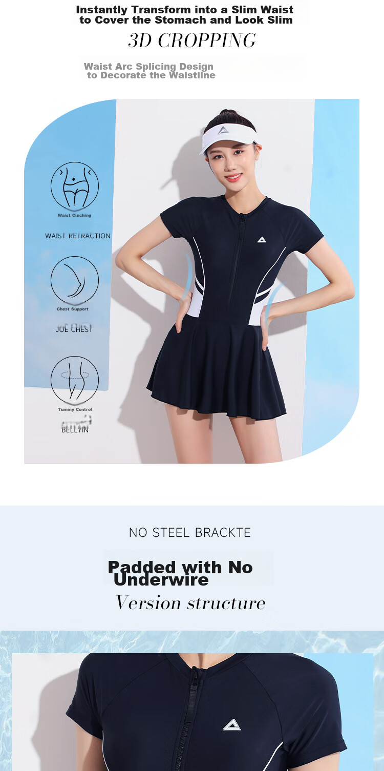 PEAK Women's One-Piece Swimsuit Dress, Tummy Control, Slimming, Comfortable, Quick-Drying, Casual, Conservative, Hot Spring Beach Dress Swimwear, Black XXXL 4