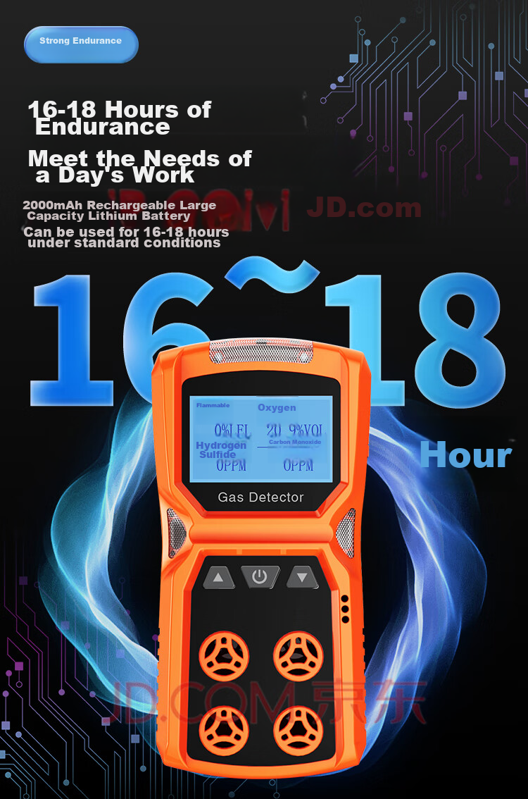 EDKORS Four-In Gas Detector, Oxygen, Carbon Monoxide, Hydrogen Sulfide, Combustible Gas Alarm, Confined Space Alarm 6