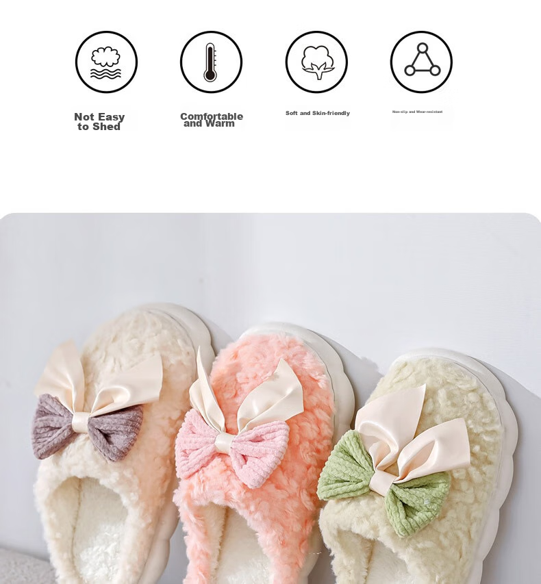 Huameijianbu Butterfly Bow Women's Cute Warm Thick-Soled Home And Outdoor Cotton Slippers HM298 White Size 40-41 17