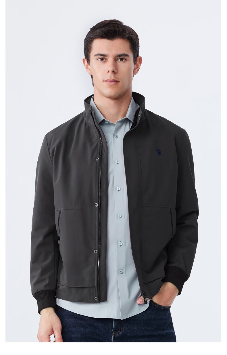U.S. POLO ASSN. Men's Jacket, Autumn And Winter Business Casual Stand-Collar Jacket, Executive Style Commuter Outerwear for Men, Black, Size M 7