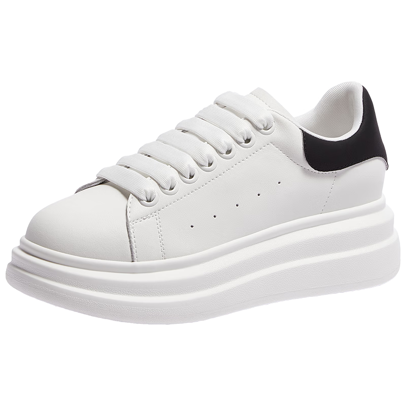 CAMEL Women's Canvas Shoes, Versatile And Classic White Sneakers with Height-Increasing Thick Soles, Casual Shoes L25S548064 White/black 39