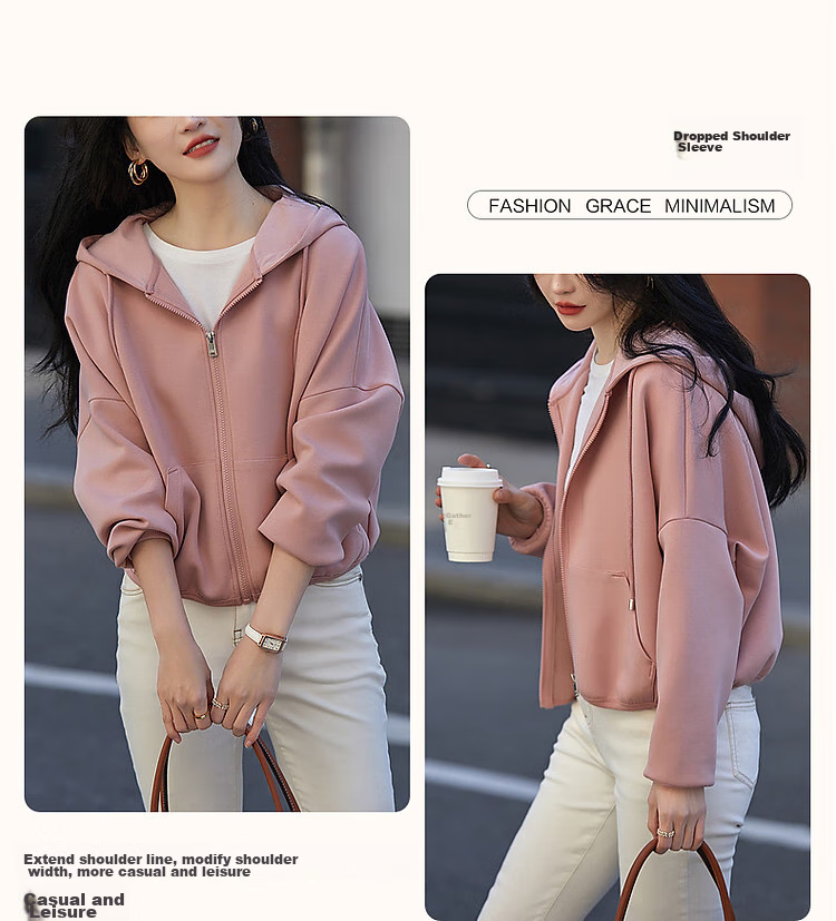 Dme Vitality Sports Series Spring Autumn Hooded Air Layer Long Sleeve Drop Shoulder Slightly Stretchy Pocketed Short Cotton Jacket 6