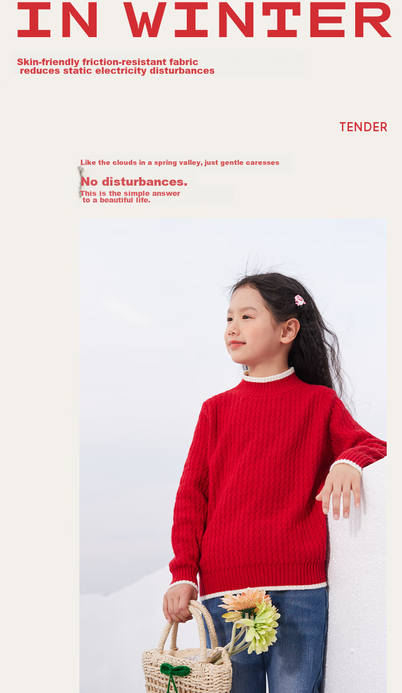 Jeanswest Children's Sweater, 2025 Girls' Knitted Sweater, Red New Year's Outfit, Boys' Autumn And Winter Warm Clothing, Mid to Big Kids' Top 8