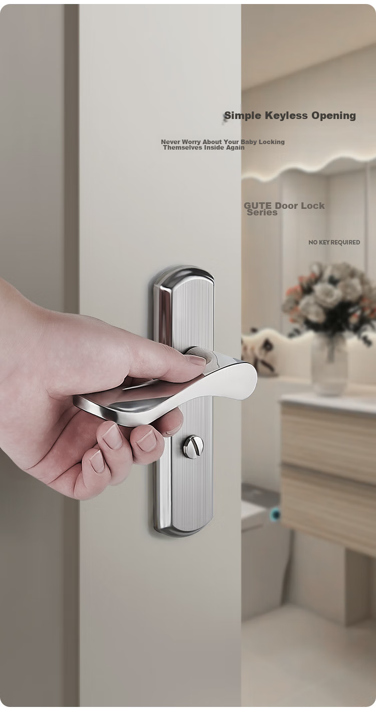 GUTE Bathroom Door Lock, Interior Bedroom Door Lock, Keyless Toilet Bathroom Washroom Door Lock, Brushed Finish, Universal Model 2