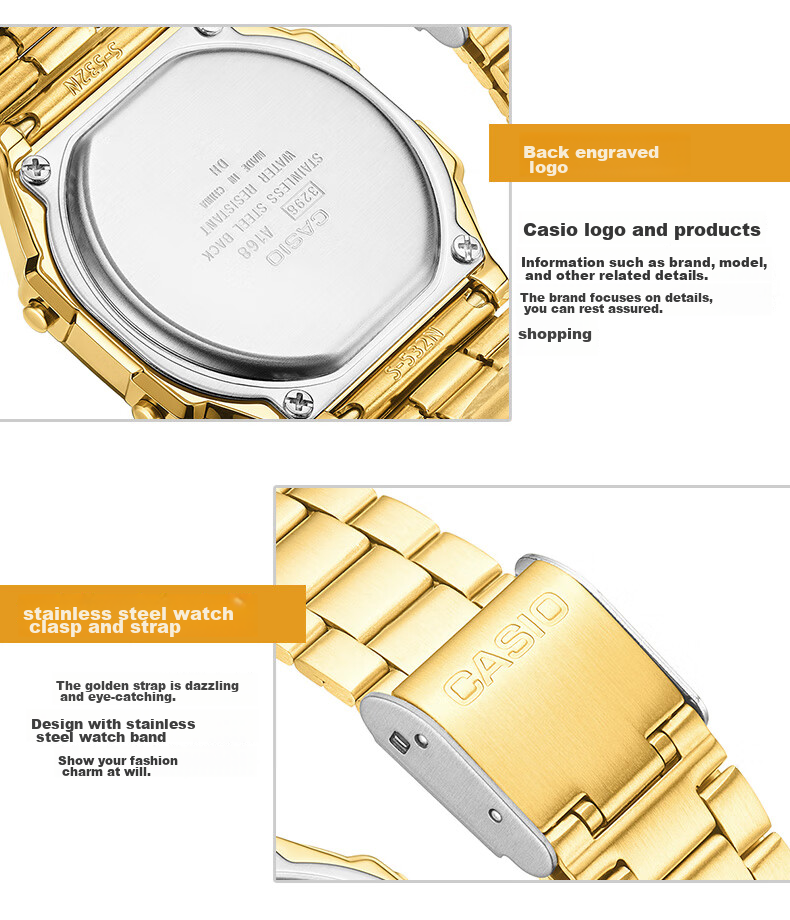 CASIO Men's Watch, Small Gold Watch, Small Square Couple Sports Student Electronic Watch for Men And Women, Gift A159W-N1D 17