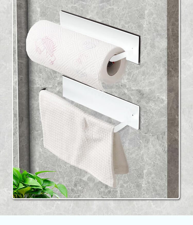 BJ Kitchen Paper Towel Holder, Storage Cabinet Hooks, No Drilling Required, Organizer Shelf, Wall-Mounted, Two-Piece Set 4