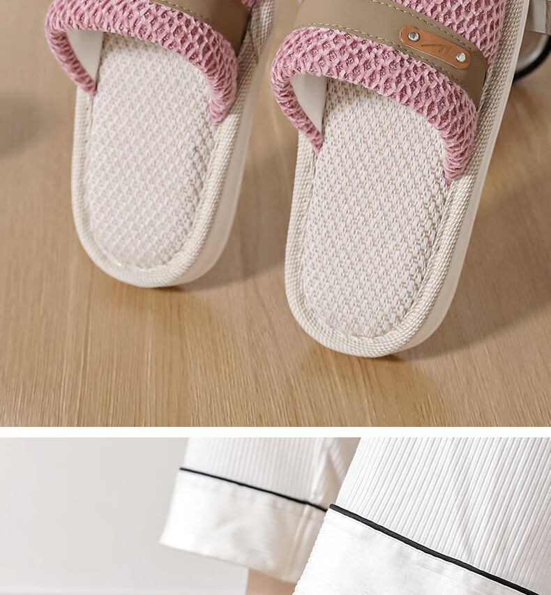 Huili Linen Slippers for Men And Women, Sweat-Absorbing And Breathable Home Shoes, Indoor All-Season Floor Slippers HL0215 Pink Size 40-41 16