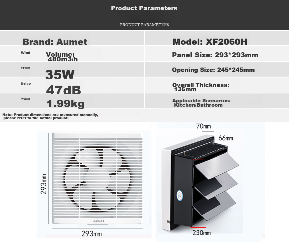 AIRMATE Exhaust Fan, Kitchen Ventilation Fan, Bathroom Extractor Fan, Wall-Mounted 12-Inch XF3060H 12