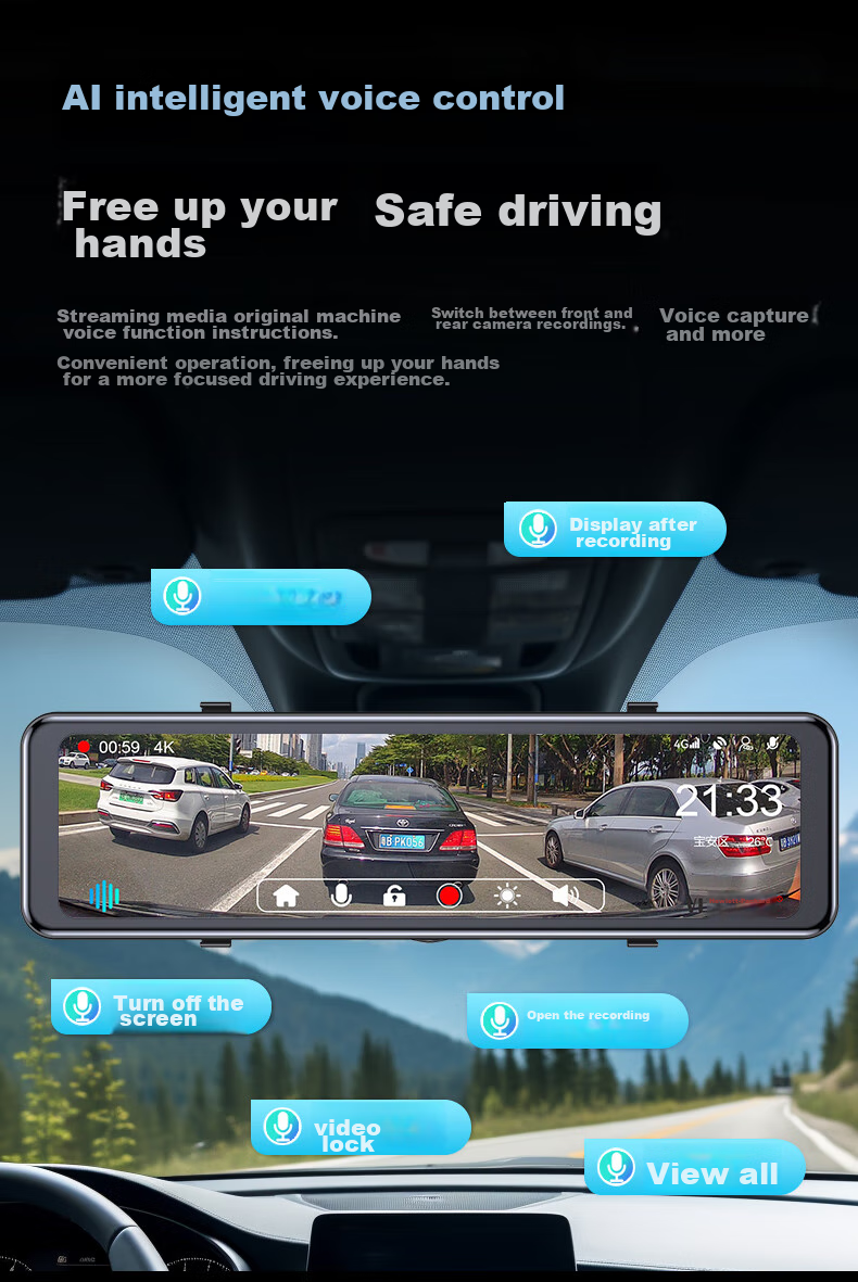 Weilute 4G Sentry Mode, Self-Driving Recorder, 360-Degree Panoramic 24-Hour Parking Monitoring, SONY Rearview Mirror 15