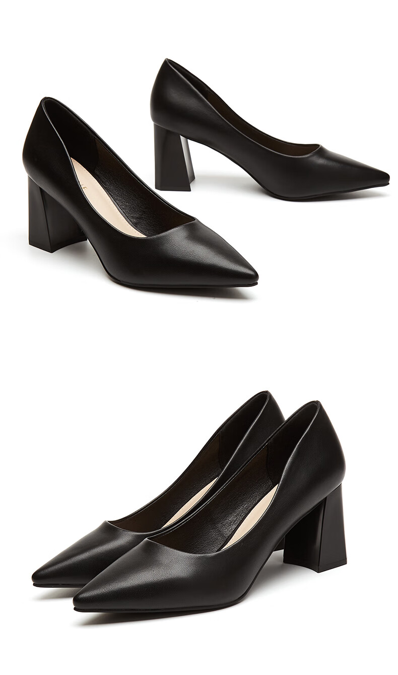DAPHNE Women's Single Shoes, Genuine Leather, Chunky High Heels, Professional Formal Shoes, Women's Leather Shoes (Heel Height 4.5CM), Size 38 11