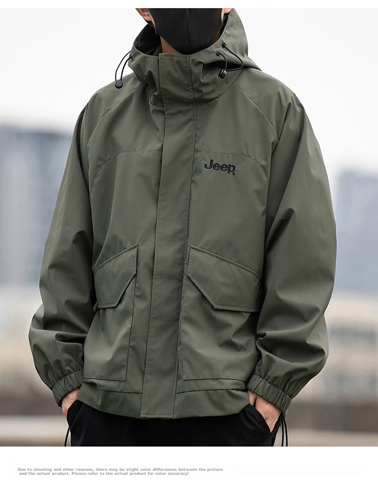 JEEP Men's Jacket, Spring And Autumn Outerwear, Loose Casual Workwear, Windbreaker for Men And Women, Couples' Clothing, Black, Size S 15