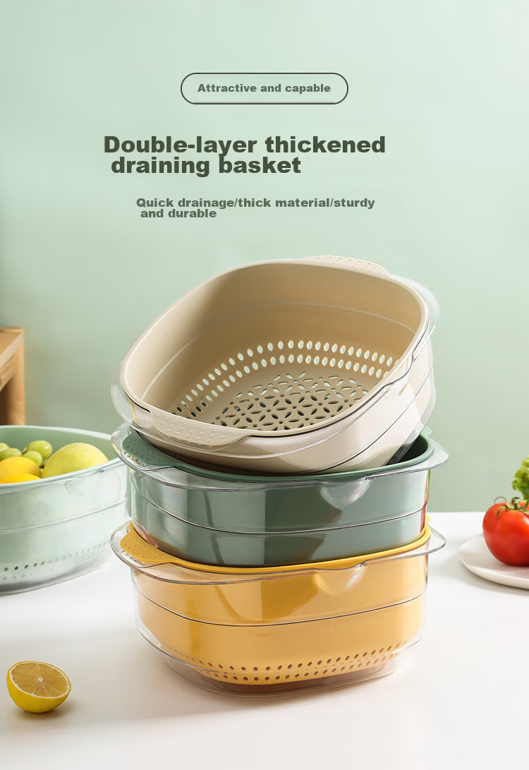 MAXCOOK Vegetable Washing Basket Draining Basket Plastic Double-Layer Vegetable Washing Basin Colander Strainer Basket 1 Basin 1 Strainer Dahong MCPJ3972 1
