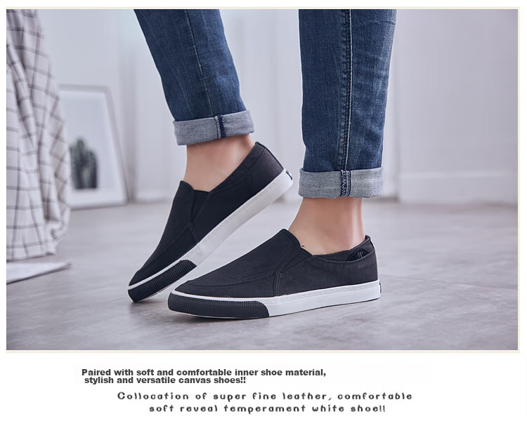 Warrior Canvas Shoes, Men's Slip-On Casual Sneakers, Student Wear-Resistant Breathable Sports Shoes, WXY-966, Black, Size 41 13