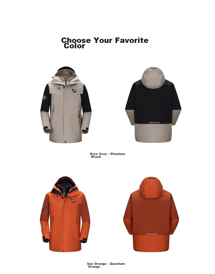 CAMEL Panda Outdoor Three-In Orange Jacket for Men And Women, Windproof Waterproof Triple-Protection Coat Hiking Wear R611 25