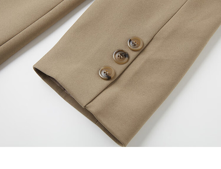 Dme [Turn-Down Collar Blazer] Spring Top, Curved Hem, Loose Suit Jacket for Women, Khaki, Size S 16