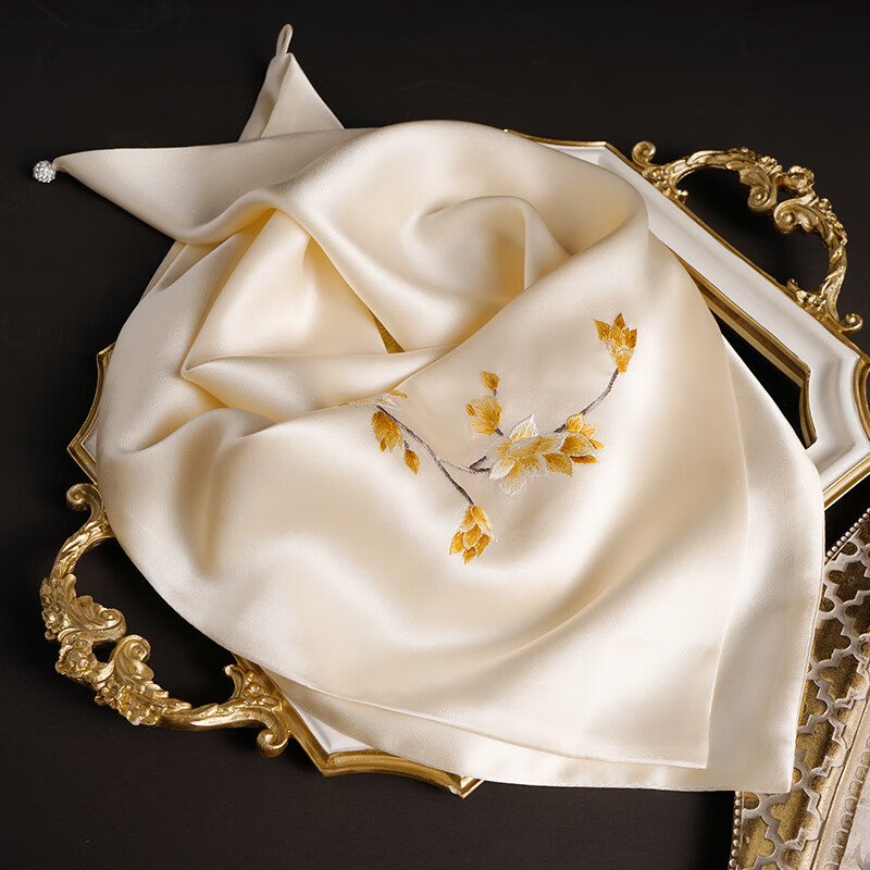 Hangsilu Handmade Suzhou Embroidery Silk Scarf, Mulberry Silk Outer Wrap, High-End Birthday Gift, Mid-Autumn Festival Present for Women, Mothers, And Teachers