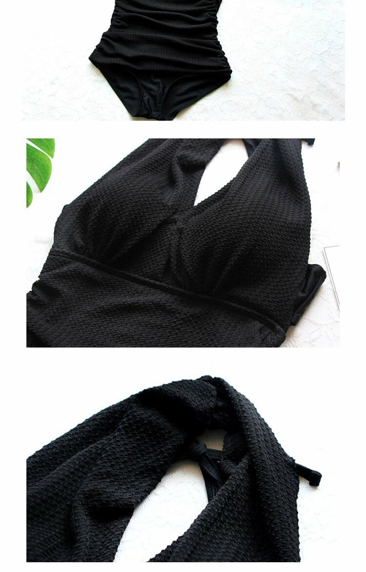 DK One-Piece Swimsuit for Women, Sexy Halter Neck Backless Design, Push-Up for Small Chest, Tummy Control, Slimming Effect, Hot Spring Black Bikini Swimwear, Black, M Size 15