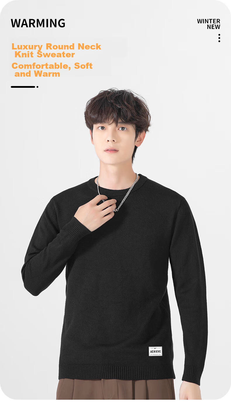 Warrior Sweater for Men, Winter Loose Round Neck Knit Pullover, Warm Versatile Base Layer Sports Undershirt, Men's Clothing, Gray, 3XL 2
