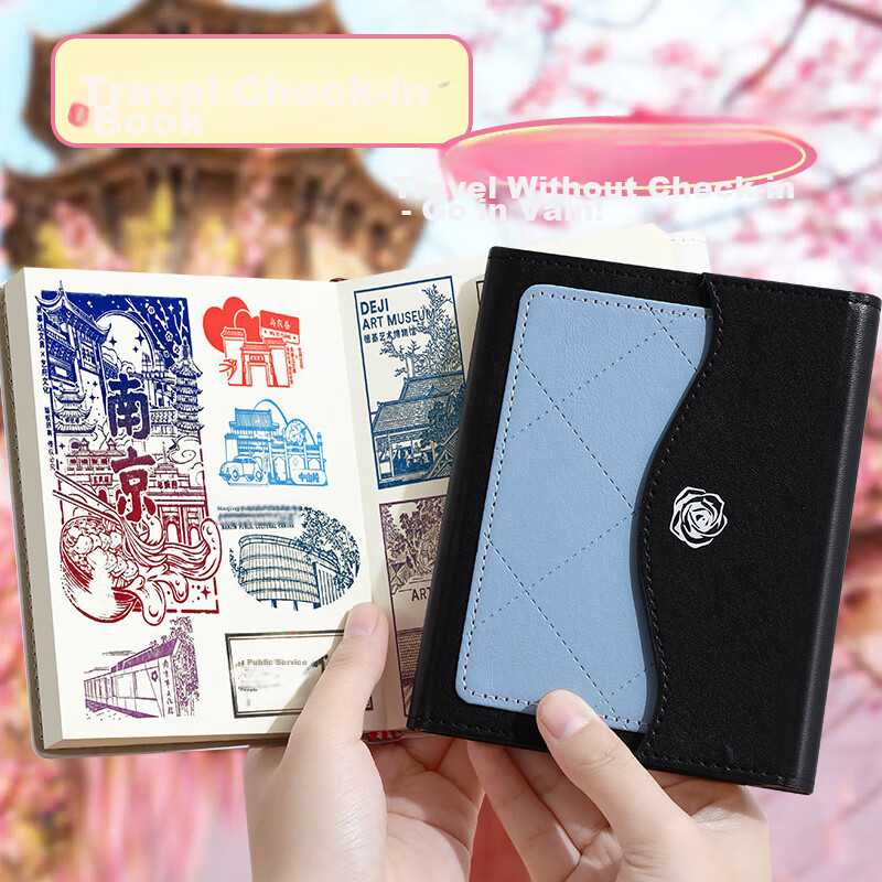 Faramon Travel Stamp Collection Book B6 Handbag Stamp Album Museum Stamp Collection Book Travel Souvenir Blank Notebook Check-In Journal Scenic Spot Visit Book Black