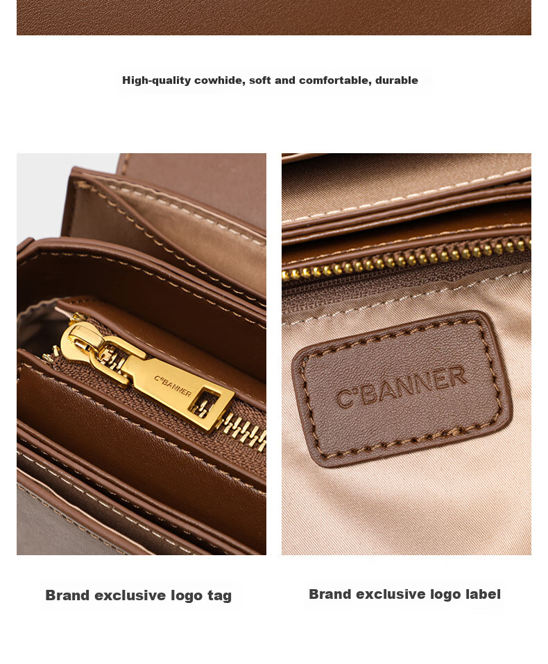 C.BANNER Leather Handbag, Women's Shoulder Crossbody Bag, Light Luxury Small Square Bag, Fashion Brand Birthday Gift for Girlfriend on May 20 9