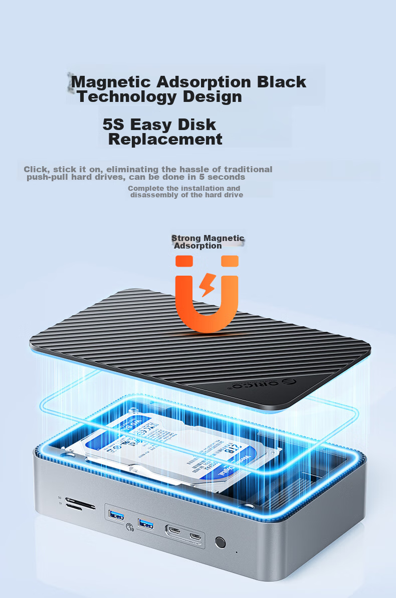 ORICO Hard Drive Enclosure Expansion Dock M.2/3.5 Inch SSD Enclosure Type-C Converter USB3.2 High-Speed USB-C to HDMI Network Port Desktop Expansion Dock D35M2 11