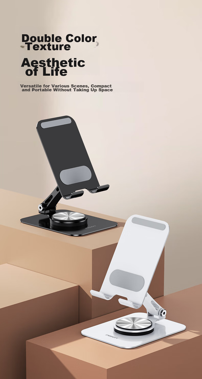 Pisen Rotatable And Foldable Portable Phone Stand, Tablet Stand for Desktop, Metal Base Stand for Watching Shows, Browsing TikTok, Live Streaming, Compatible with Phones And Tablets, Black 10