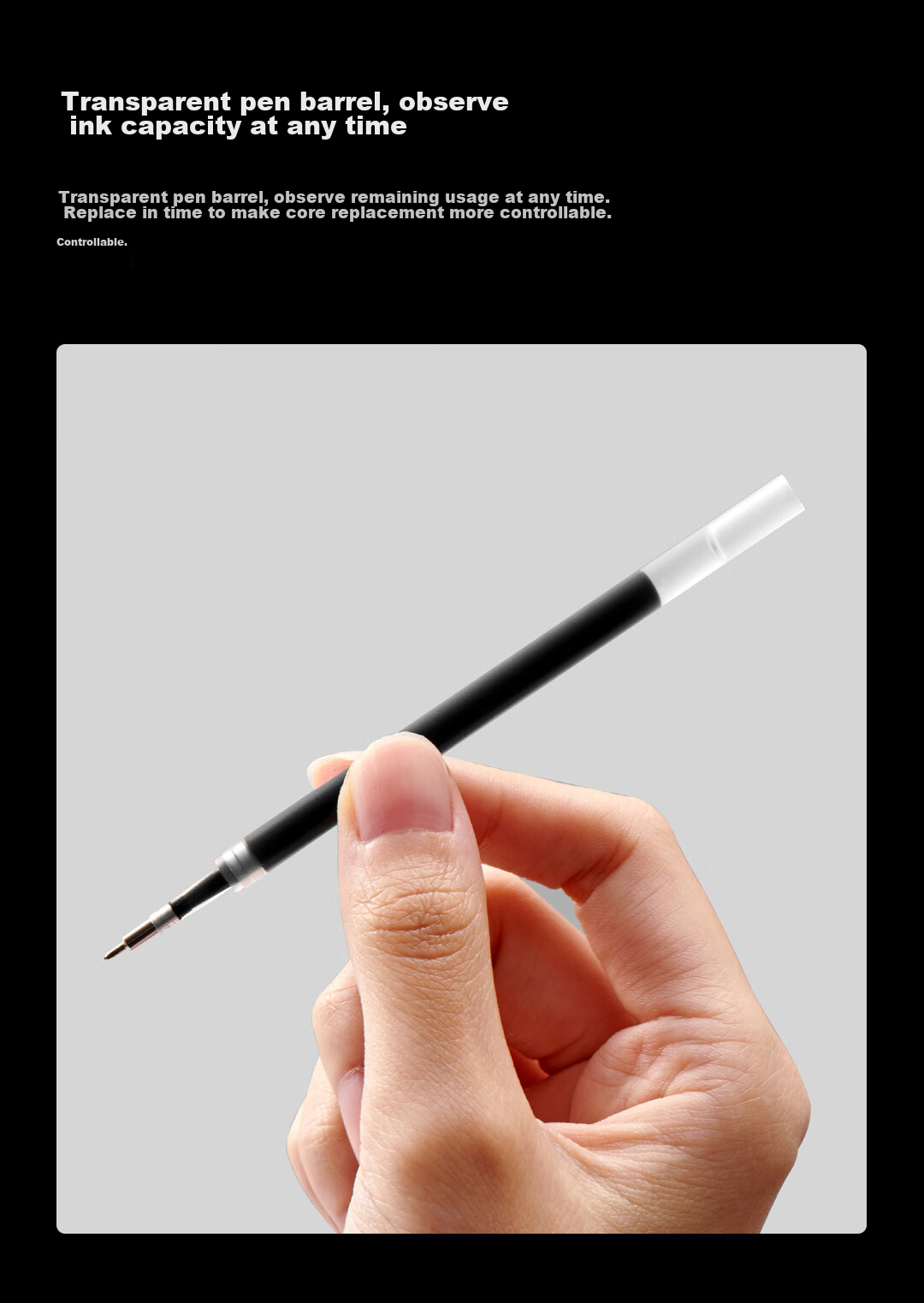 KACO Wensaiya Push-Button Refill 0.5, Gel Pen Refill, Double Ball Quick-Drying, Black, Pack of 10 15