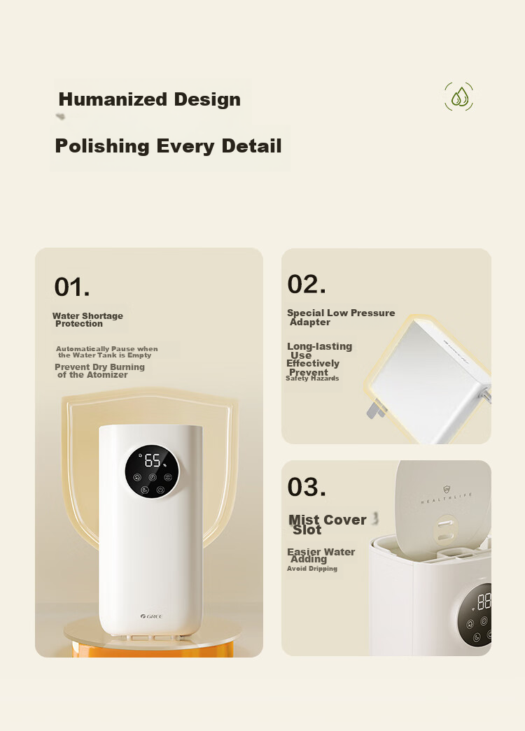 GREE Humidifier for Home Bedroom, Baby And Pregnant Women Bedside, Quiet Antibacterial Air Humidifier, Desktop Or Floor-Standing Office Large Capacity Aromatherapy Mist Generator with Heating Function (62aPro) 21