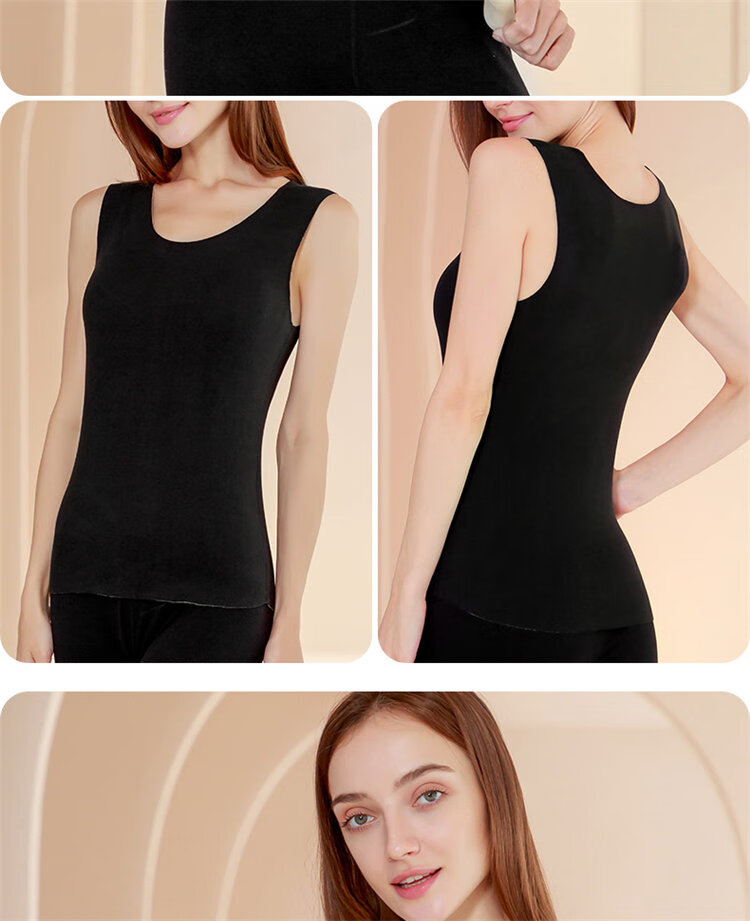 LangSha Women's Thermal Vest Slim Fit Autumn Seamless High Elastic Double-Sided Brushed Top Slimming Warm Underwear 16
