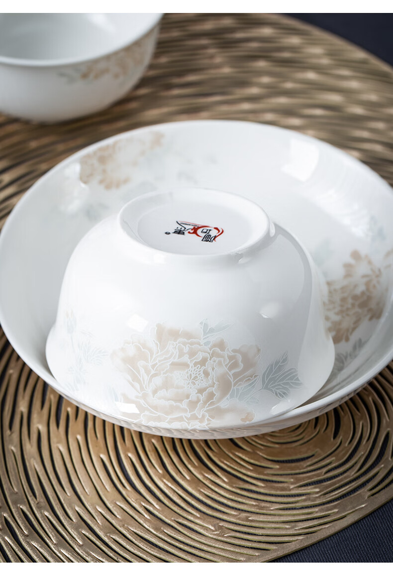 Taoxianghui Jingdezhen High-Quality White Porcelain Jade Clay High-Temperature Tableware Bowls Plates Spoons Chopsticks Ceramic Bowls And Dishes for Home Use, 14-Piece Gift Dinnerware Set 19