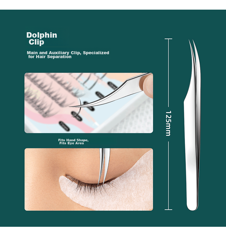 UPLUS Precision Single Cluster False Eyelash Tweezers Set of 2 (Gold Feather Clip + Dolphin Clip), Lash Extension And Grafting Tool 8