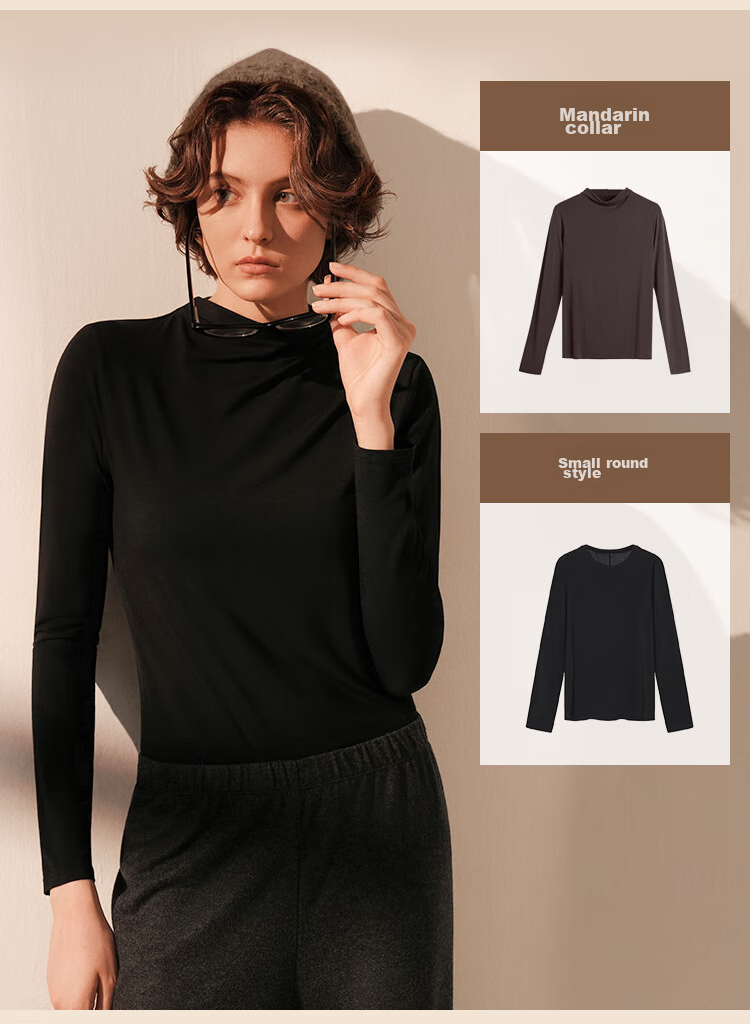 Ubras Soft And Smooth Milk Skin Base Layer for Women, Amino Acid Autumn Undershirt, Inner Thermal Underwear, Comfortable Base Shirt, Jet Black, Size S 10