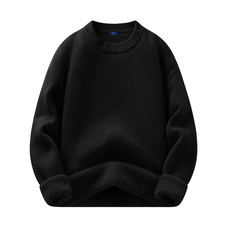 GENIOLAMODE Semir Group Men's Fleece Lined Sweater Winter Thick Cashmere Base Knitwear Black XL