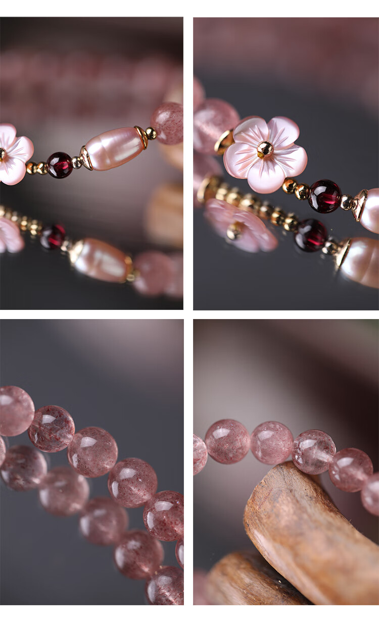 Fenghuangniepan Natural Strawberry Crystal Bracelet for Women, 2026 New Peach Blossom Pink Crystal Beaded Bracelet, Birthday Gift for Girlfriend 10