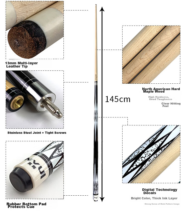 INVUI Pool Cue, Large Tip, Chinese 8-Ball Cue, Nine-Ball Cue, American-Style Large Tip Cue, Detachable Billiard Cue, Two-Piece Cue Z-02 2