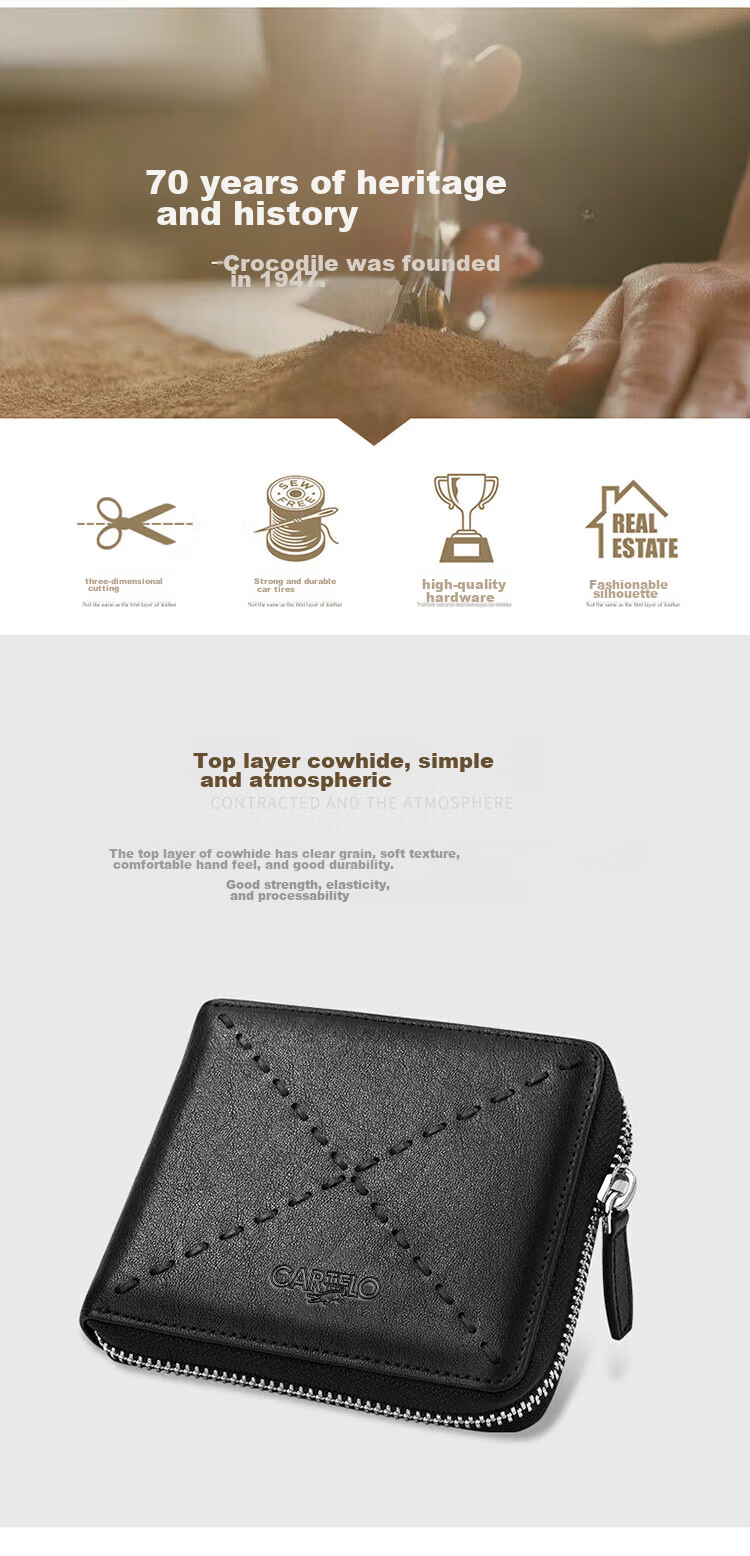 CARTELO Men's Long Wallet, Top-Grain Leather, Business Casual Multifunctional Money Clip Bag, Gift for Boyfriend on New Year's Day 4