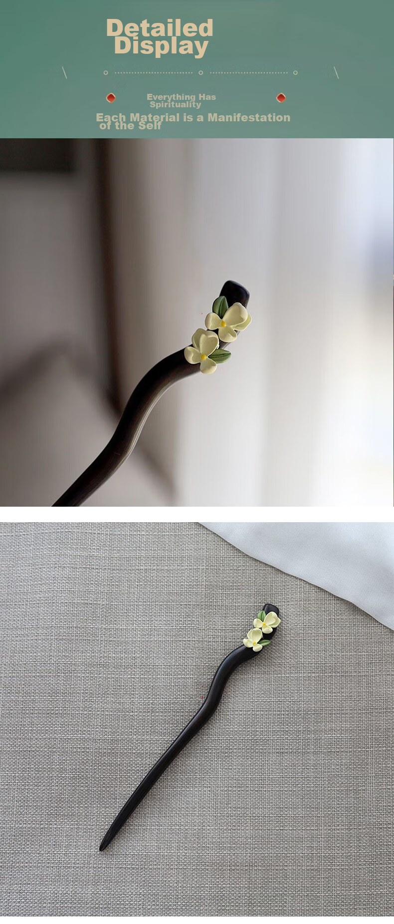 Gunai Wooden Hairpin, Jasmine And Gardenia Floral Vintage Style Hair Accessory, Hanfu Hair Stick, Headdress, Women's Day Gift for Girlfriend 7
