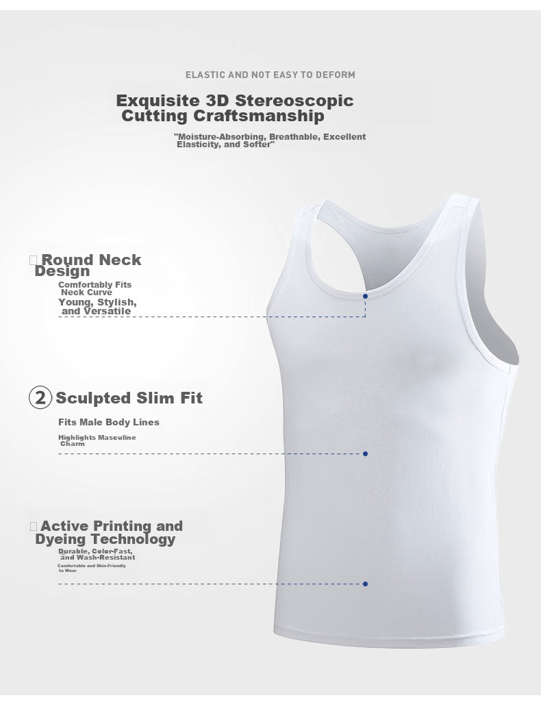 LangSha Pure Cotton Tank Top for Men, Summer Lightweight Sleeveless Casual Sports Sweat-Wicking Breathable Undershirt 5